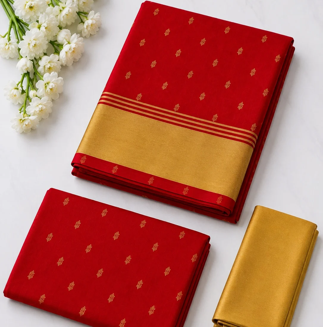 Unstitched Salwar Set – Red Chanderi Silk