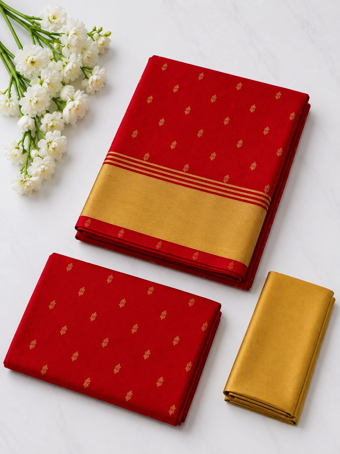 Unstitched Salwar Set – Red Chanderi Silk