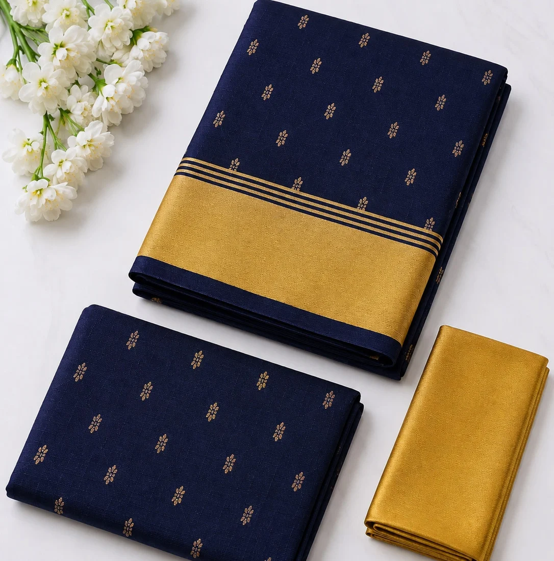Unstitched Salwar Set – Navy Blue Chanderi Silk