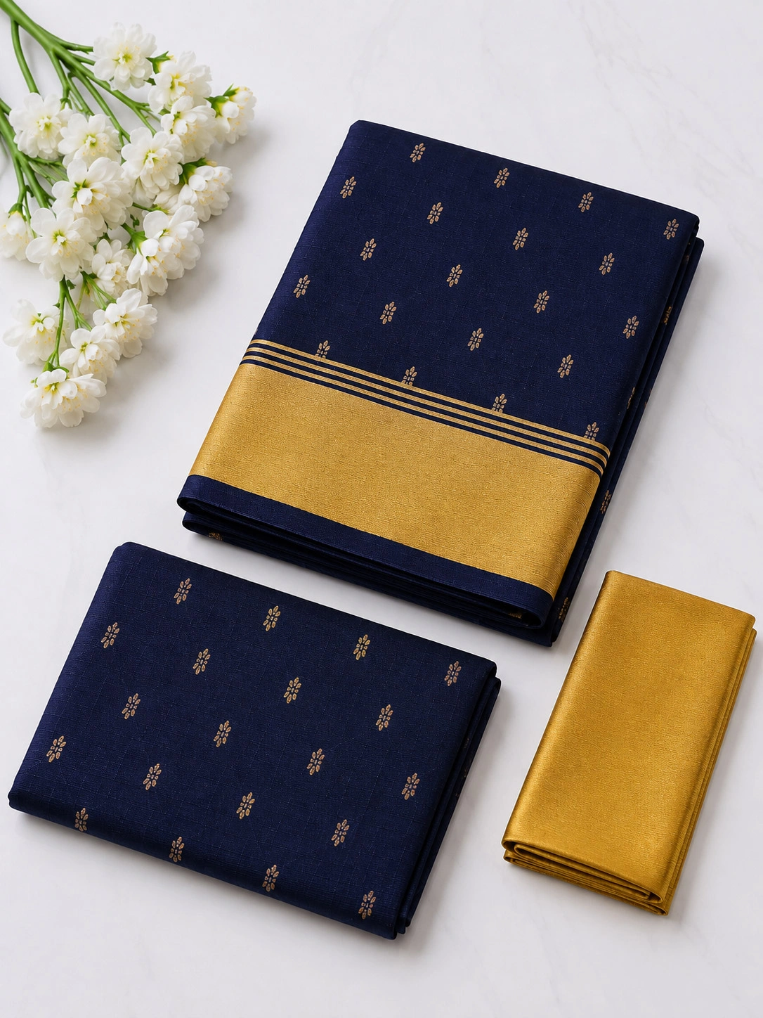 Unstitched Salwar Set – Navy Blue Chanderi Silk