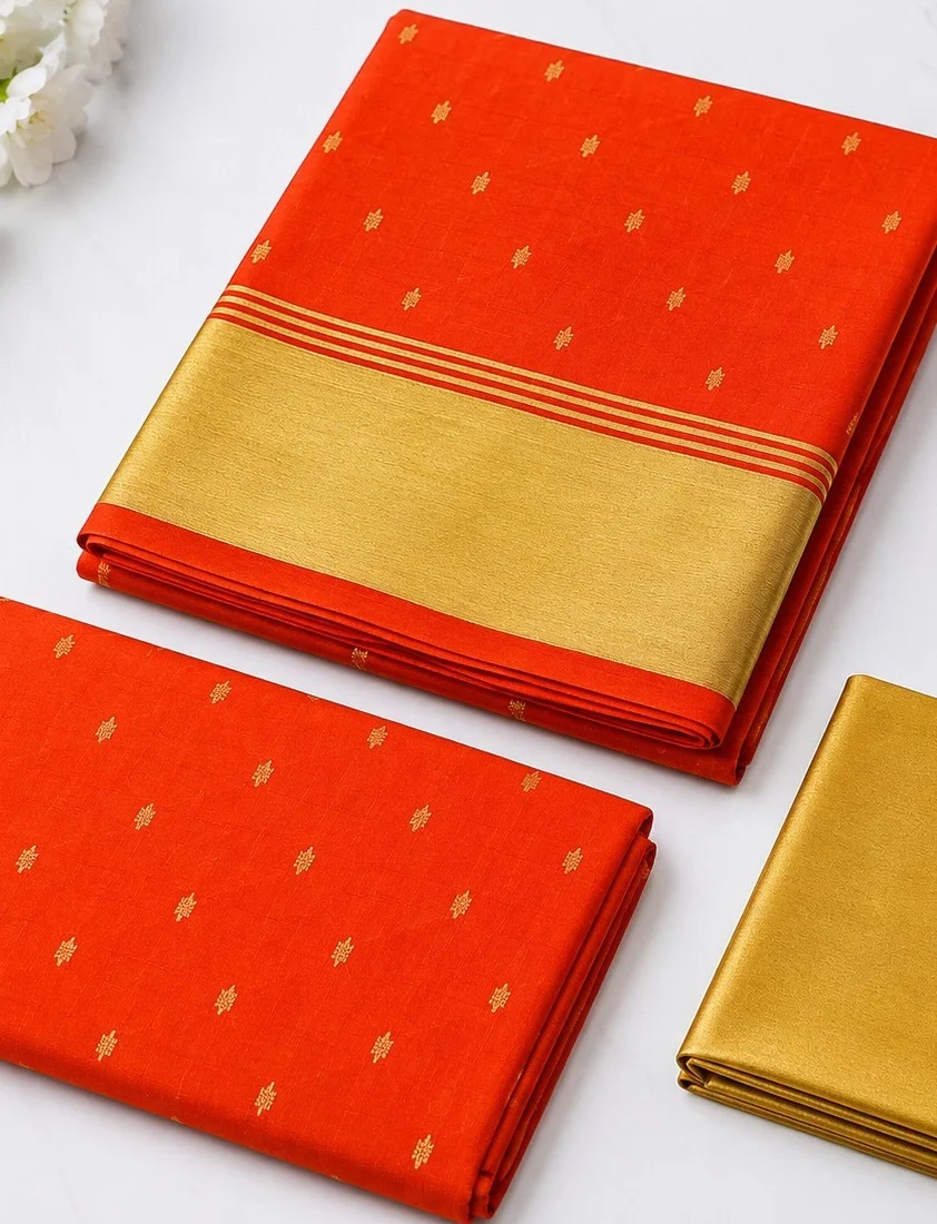 Unstitched Salwar Set – Orange Red Chanderi Silk