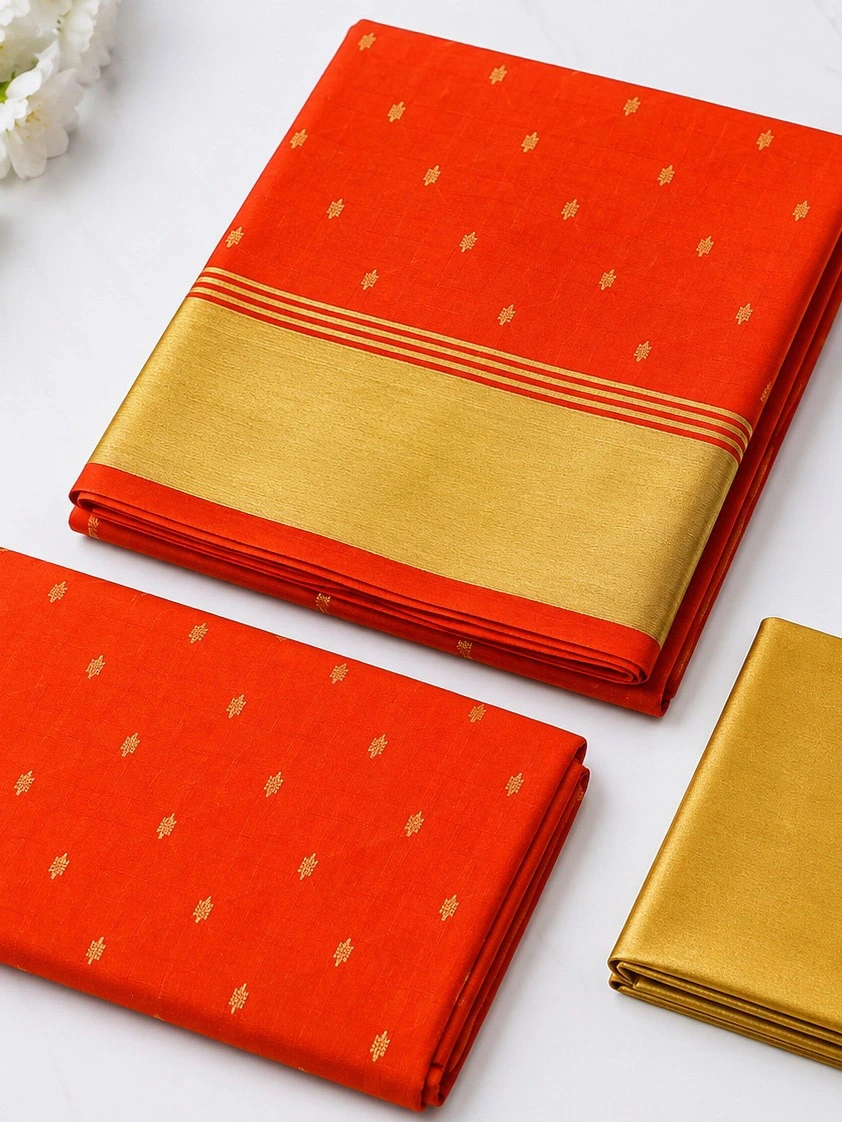 Unstitched Salwar Set – Orange Red Chanderi Silk