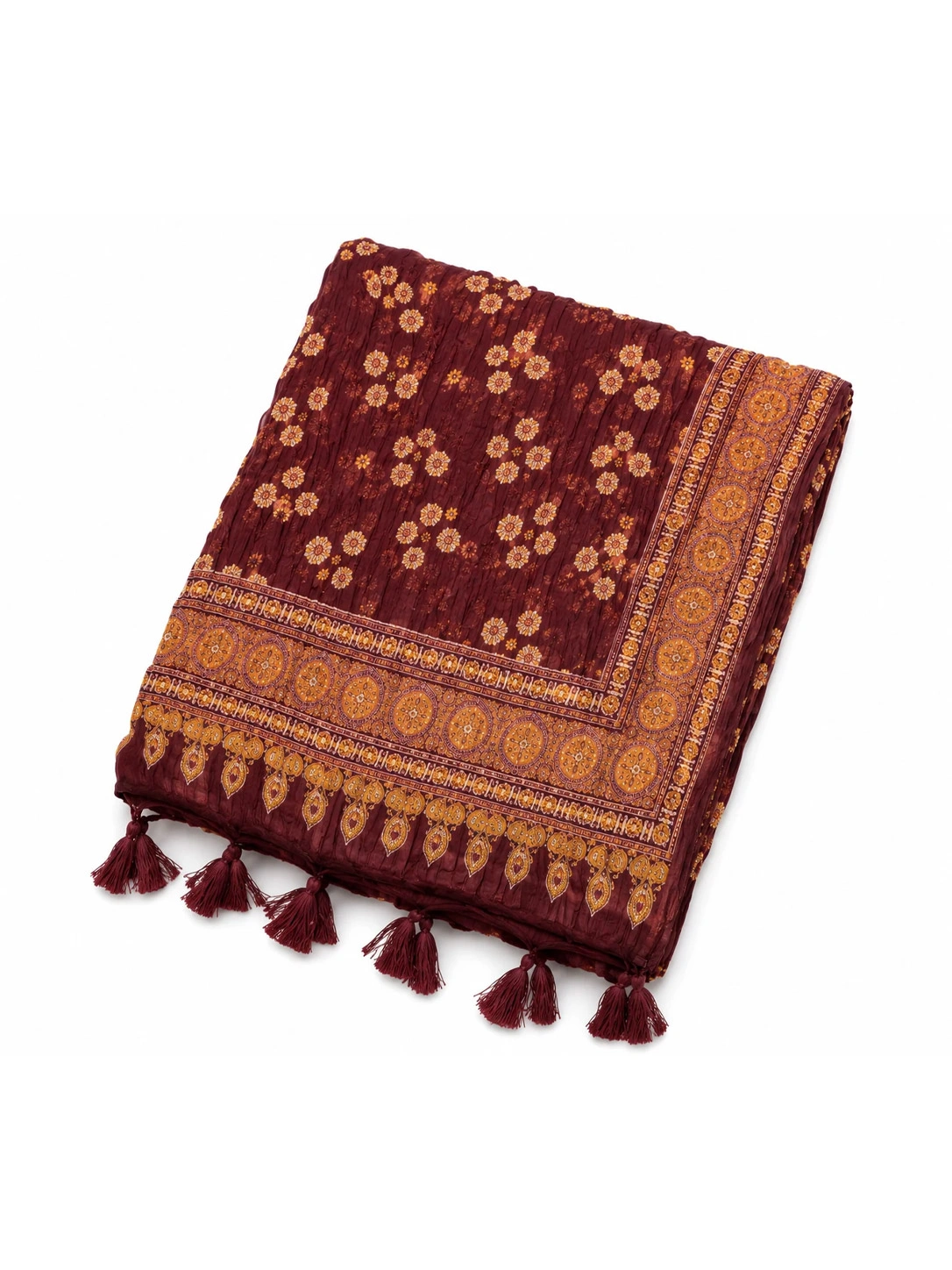 Dark Maroon Floral Printed Dupatta