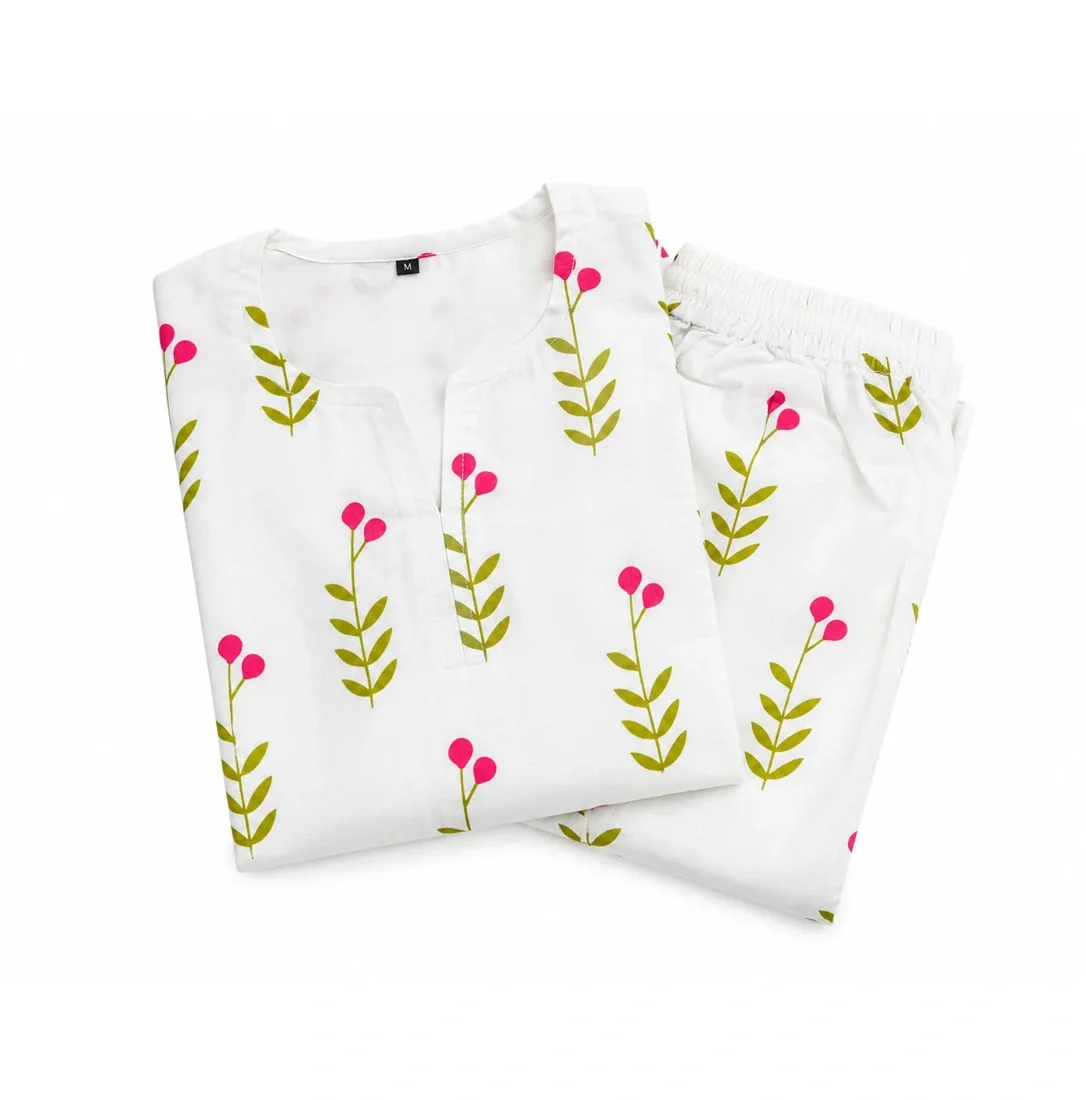 White Pink Blossom Printed Co-Ord Set – 2 Piece